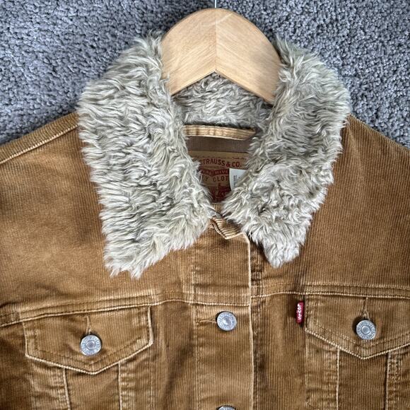 Vtg Levis Jacket Misses M Golden Brown Corduroy Type 3 Trucker Faux Fur Collar - Picture 4 of 11